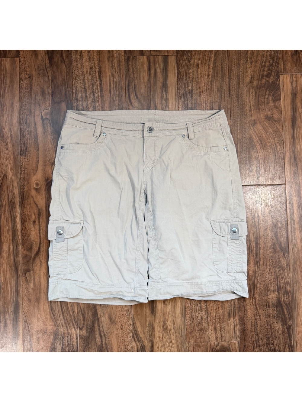 KUHL Cargo Shorts Womens 14 Tan Khaki Vintage Patina Dye Outdoor Hiking